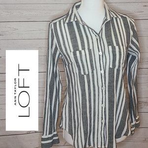 LOFT Button Down Long Sleeve Shirt Vertical Strips